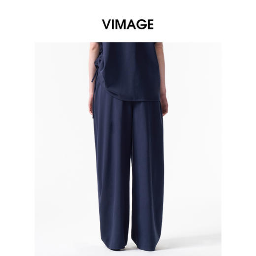 VIMAGE纬漫纪显瘦松弛感棉质阔腿显瘦纯色抽绳休闲裤2026夏季新款V2505215 商品图4