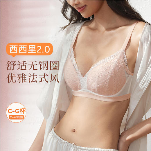 【西西里2.0蕾丝无钢圈】超薄显小不凸点蕾丝三角杯大杯文胸内衣 商品图0