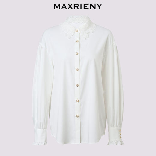 MAXRIENY宫廷复古气质感穿搭绣花领落肩廓形衬衫宽松长袖上衣秋(货号:MS86TP514) 商品图4