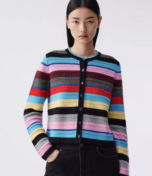朗姿 复古彩色条纹针织开衫LAJH02KCD458 商品图2
