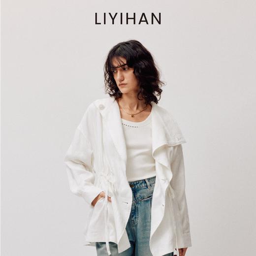 LIYIHAN亘云麻 2026春季新款亚麻短风衣女白色收腰外套设计感小众 商品图3
