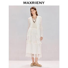 MAXRIENY法式宫廷风半身裙2026年春季新款米白色半裙蕾丝刺绣长裙(货号:MF80SK014)