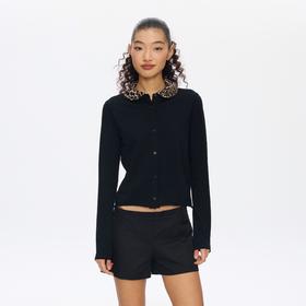 Oneup豹纹娃娃领开衫