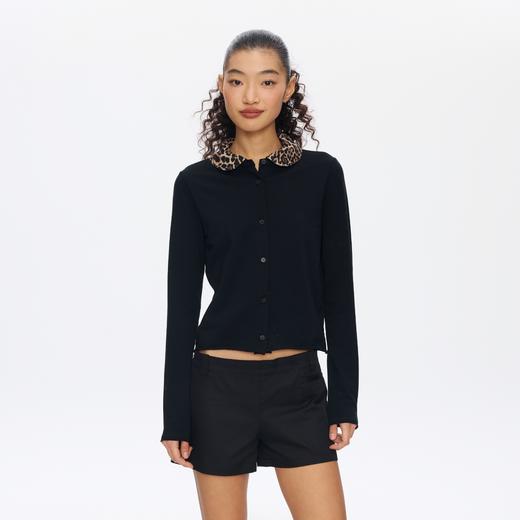 Oneup豹纹娃娃领开衫 商品图0