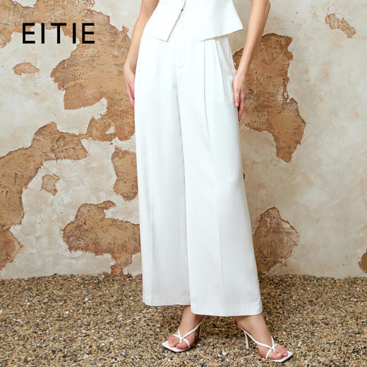EITIE爱特爱夏季新款时尚利落简约百搭白色高腰显瘦直筒休闲裤8205901 商品图0