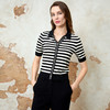 EITIE爱特爱修身显瘦黑白条纹翻领气质百搭针织衫上衣春季新款8101808 商品缩略图2