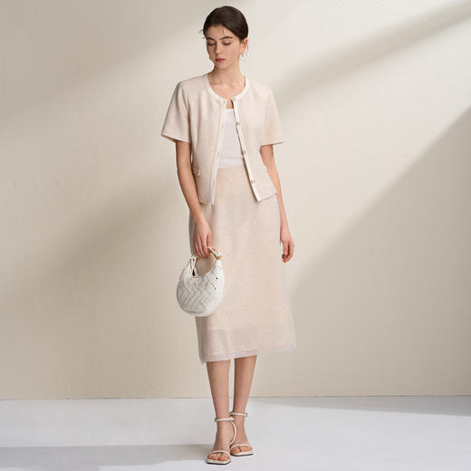 EITIE爱特爱小香风亮片优雅百搭显瘦通勤A字半身裙2026夏季新款B2606214 商品图3