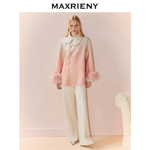 MAXRIENY千金风渐变毛呢外套女25秋款少女感减龄单排扣大衣(货号:MS86CT504) 商品图1