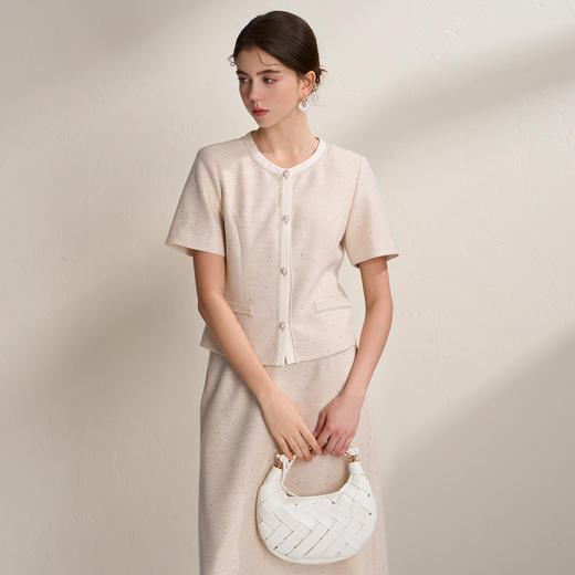 EITIE爱特爱法式小香风亮片金葱短袖精致外套上衣2026夏季新款B2603208 商品图1