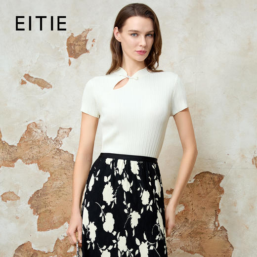 EITIE爱特爱春季新款中式盘扣气质修身温柔显瘦针织衫8101806 商品图0