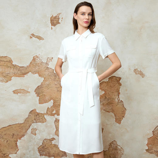 EITIE爱特爱夏季新款法式优雅气质翻领收腰显瘦衬衫连衣裙8207910 商品图3