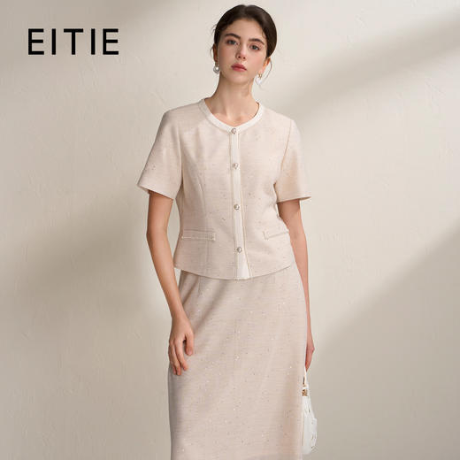 EITIE爱特爱法式小香风亮片金葱短袖精致外套上衣2026夏季新款B2603208 商品图0