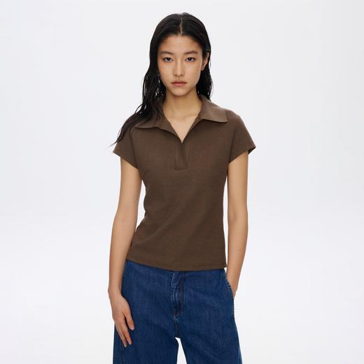 oneup毛巾翻领修身短袖T恤 商品图1