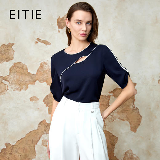 EITIE爱特爱夏季新款设计感挖空圆领气质修身显瘦上衣8213907 商品图0
