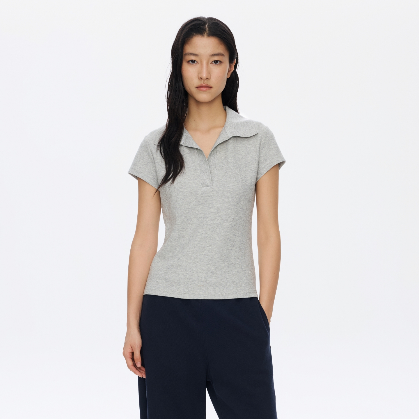 oneup毛巾翻领修身短袖T恤