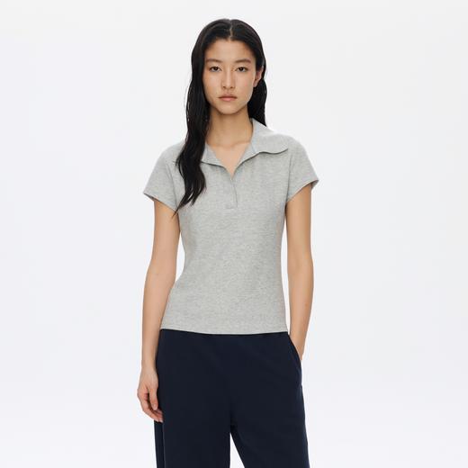 oneup毛巾翻领修身短袖T恤 商品图0