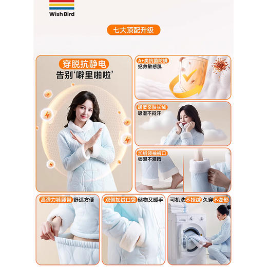 【天猫热销价194元】愿望良品 保暖抗静电夹棉睡衣女 冬季三层加厚加绒棉袄冬款珊瑚绒家居服套装 商品图4