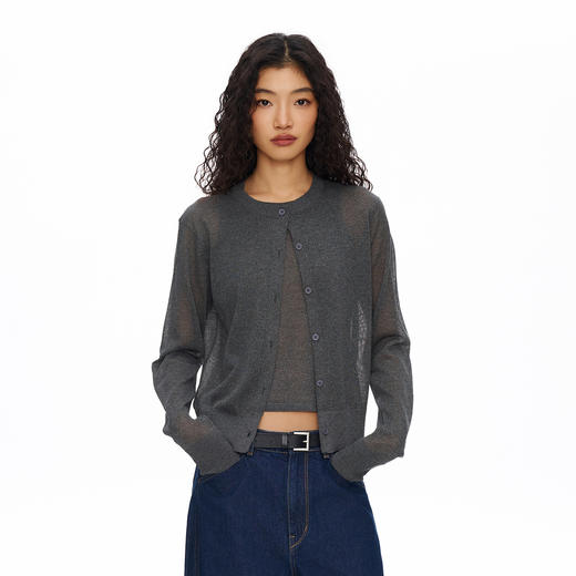 Oneup亚麻背心开衫宽松两件套 商品图0