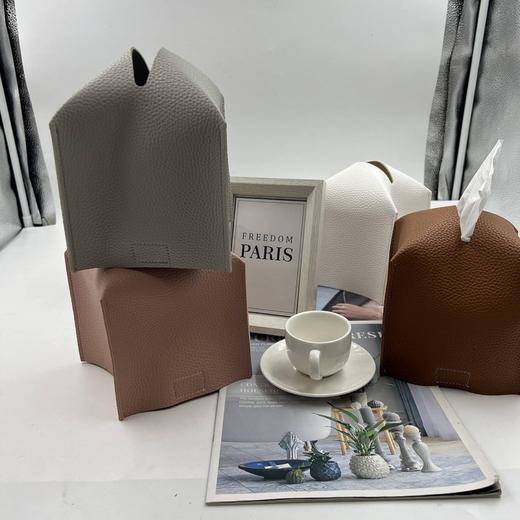 日本 方形纸巾盒套 现代精致装饰PU皮革方块纸巾套 适用于家庭酒店汽车办公室餐厅 商品图0