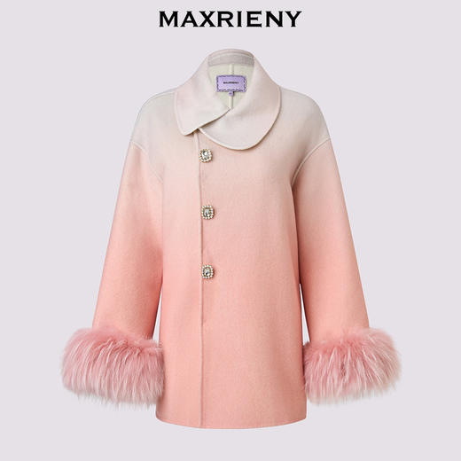 MAXRIENY千金风渐变毛呢外套女25秋款少女感减龄单排扣大衣(货号:MS86CT504) 商品图4