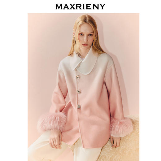 MAXRIENY千金风渐变毛呢外套女25秋款少女感减龄单排扣大衣(货号:MS86CT504) 商品图2