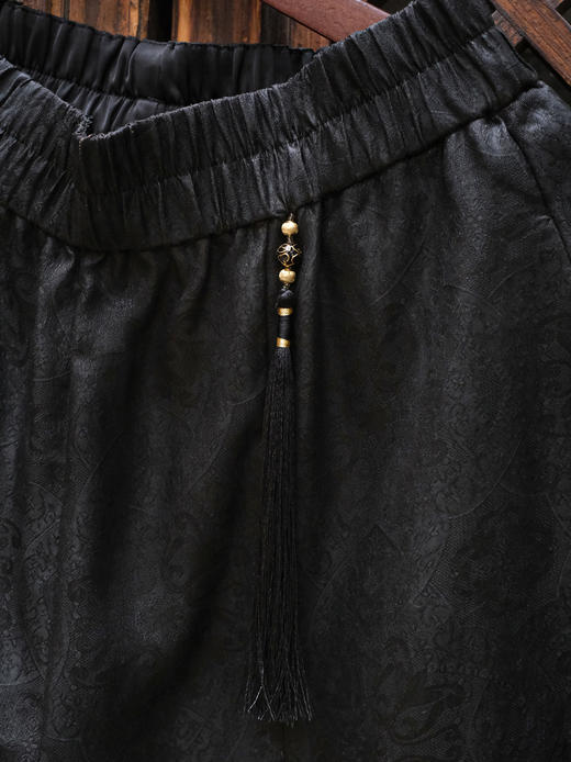 盛唐婧| 新中式香云纱花罗流苏阔腿裤 商品图3