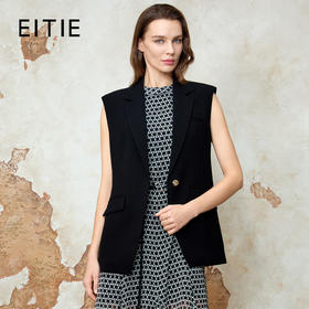 EITIE爱特爱气质通勤翻领百搭黑色无袖马夹西装外套春季新款8103802