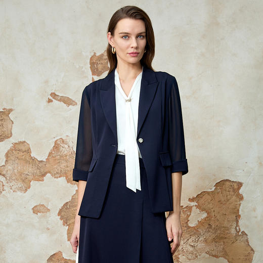 EITIE爱特爱夏季新款网纱透视透气舒适收腰挺括休闲通勤西装外套8203903 商品图1