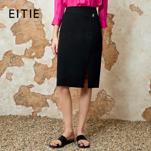 EITIE爱特爱包臀干练OL气质高腰显瘦开叉纯色半身裙春季新款8106805 商品图0