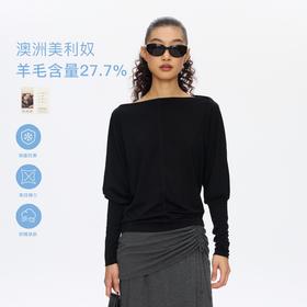 Oneup一字领羊腿袖羊毛长袖