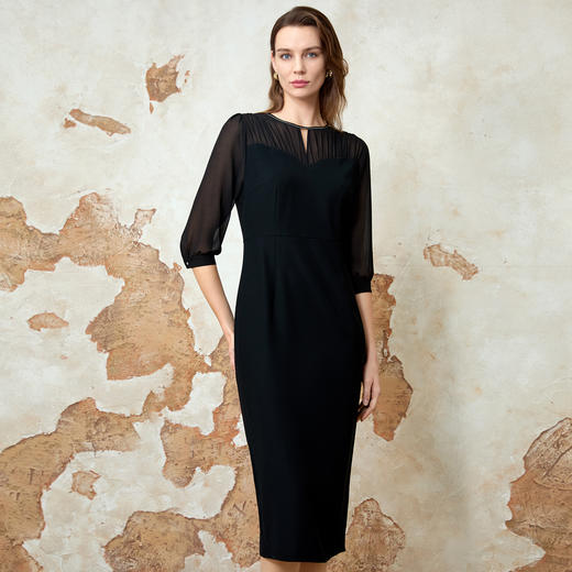 EITIE爱特爱春季新款时尚洋气网纱拼接收腰宴会晚装礼服连衣裙红8107806 商品图3