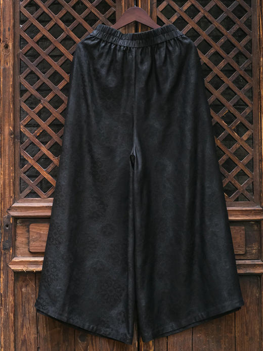 盛唐婧| 新中式香云纱花罗流苏阔腿裤 商品图4