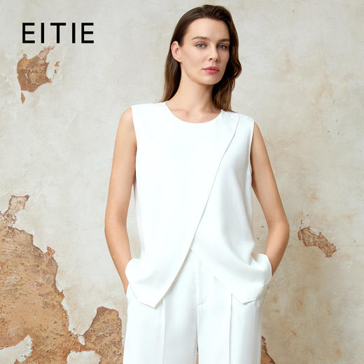 EITIE爱特爱夏季新款简约百搭无袖显瘦白色T恤上衣8213904 商品图0