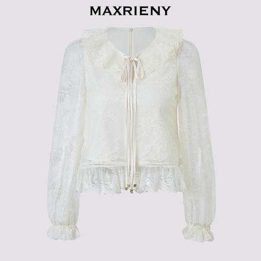 玛克门店发货：MAXRIENY法式宫廷风衬衫2026年春季新款白色衬衣立体刺绣花卉上衣(货号:MF80TP017) 商品图3