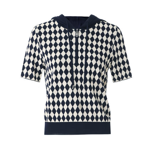 EITIE爱特爱V领显瘦短款百搭撞色连帽休闲短袖针织衫春季新款8101810 商品图5