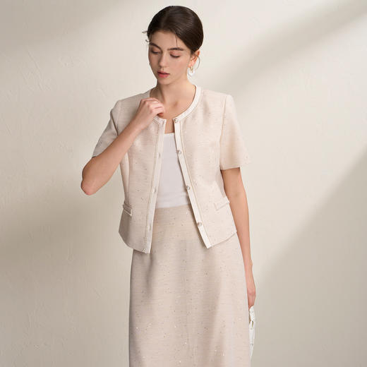 EITIE爱特爱法式小香风亮片金葱短袖精致外套上衣2026夏季新款B2603208 商品图2