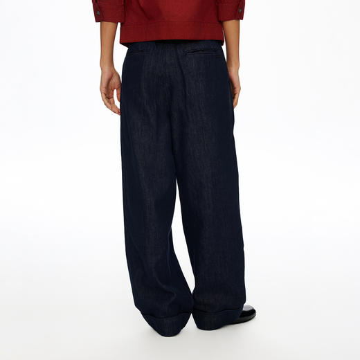 Oneup原牛翻折脚口双褶牛仔裤 商品图3