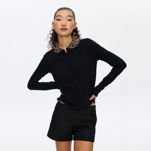 Oneup豹纹娃娃领开衫 商品图3