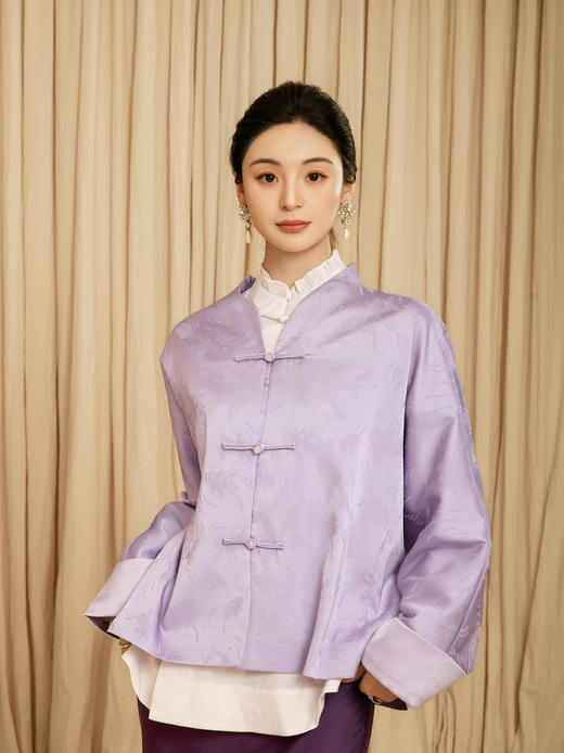 盛唐婧 |金鱼提花一字扣外套-紫色 商品图0