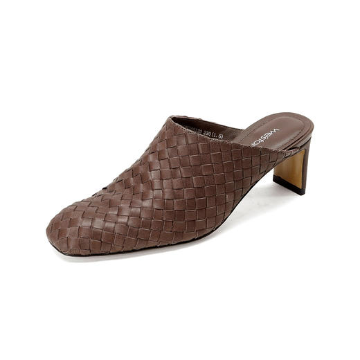 Westory2026年春季小方头中跟牛皮编织穆勒拖鞋后空鞋W26AH51081 商品图10