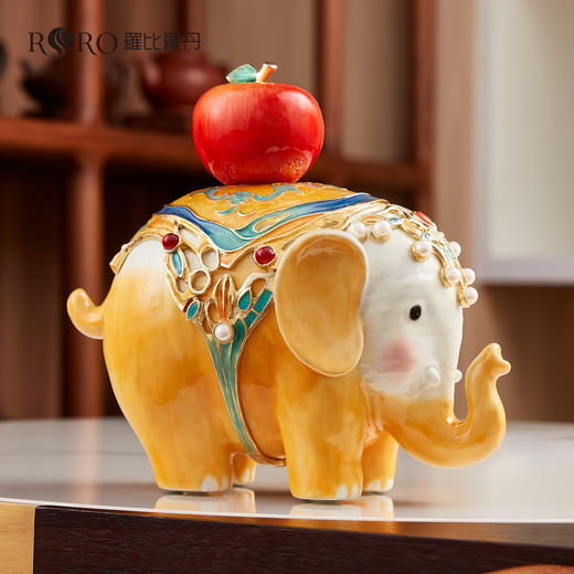 罗比罗丹万象升平大象摆件新中式彩绘桌面珐琅彩工艺家居饰品吉象平安珐琅摆件-YHD 商品图1
