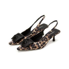 Westory2026年春季小方头中跟豹纹玫瑰花朵后空鞋时装空凉鞋W26AH50981