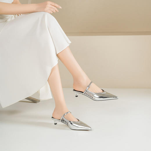 Westory2026年春季尖头低跟牛皮穆勒拖鞋后空鞋休闲百搭空凉鞋S26AH51211 商品图4