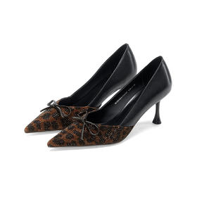 Westory2026年春季豹纹尖头中跟单鞋通勤百搭浅口鞋W26AE51131