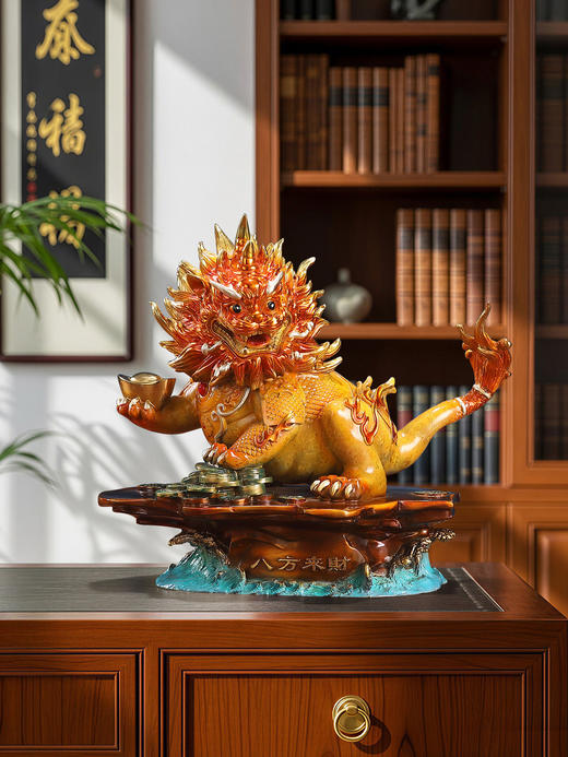 黄铜貔貅摆件家居客厅办公室装饰品乔迁礼物京铜金貅聚福黄铜摆件小号 商品图3