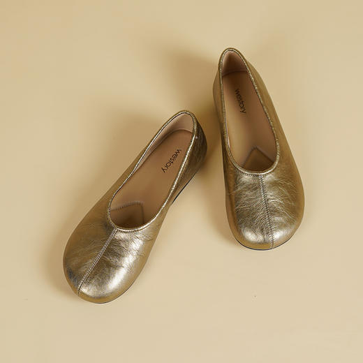 Westory2026年圆头平底奶奶鞋古铜金舒软羊皮单鞋休闲浅口鞋W26AE50941 商品图7