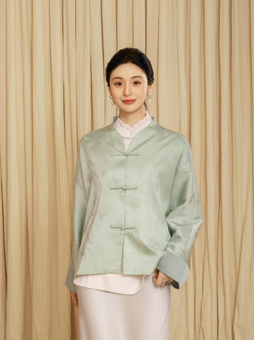 盛唐婧 |金鱼提花一字扣外套-淡绿 商品图1
