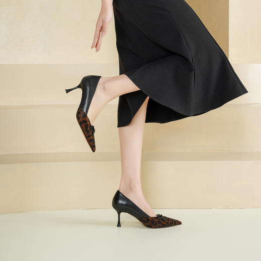 Westory2026年春季豹纹尖头中跟单鞋通勤百搭浅口鞋W26AE51131 商品图2