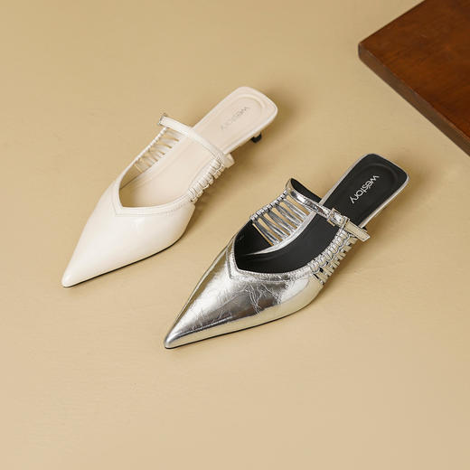 Westory2026年春季尖头低跟牛皮穆勒拖鞋后空鞋休闲百搭空凉鞋S26AH51211 商品图9