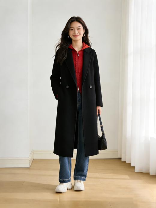 【夜幕黑大衣】【现货】臣禾 【100%绵羊毛】正肩西装领两粒扣大衣9241080180 商品图8